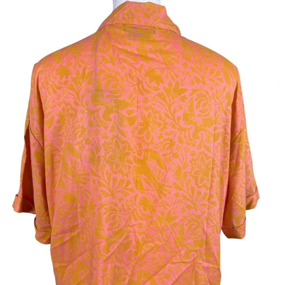prAna Iguala Top Fresca Flora Fauna Pink Orange Floral Button Down Cropped M NEW - Picture 3 of 10